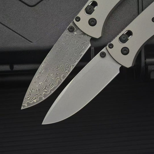 BM535 Flat Titanium Handle Damascus Outdoor Folding Tool