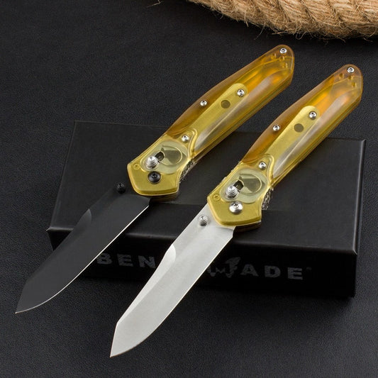 BM940 Transparent Yellow Handle D2 Steel Outdoor Folding Tool