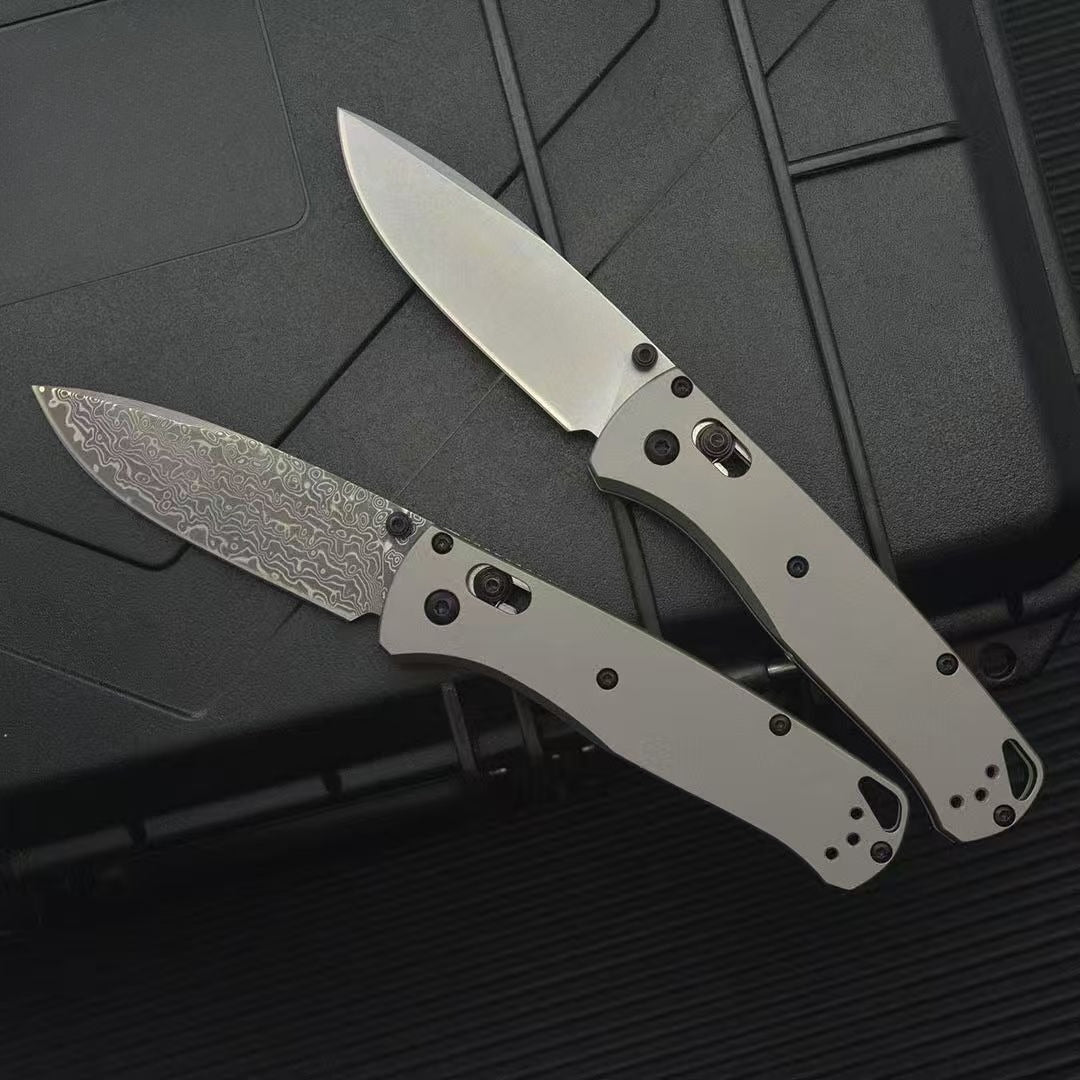 BM535 Flat Titanium Handle Damascus Outdoor Folding Tool