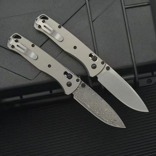BM535 Flat Titanium Handle Damascus Outdoor Folding Tool